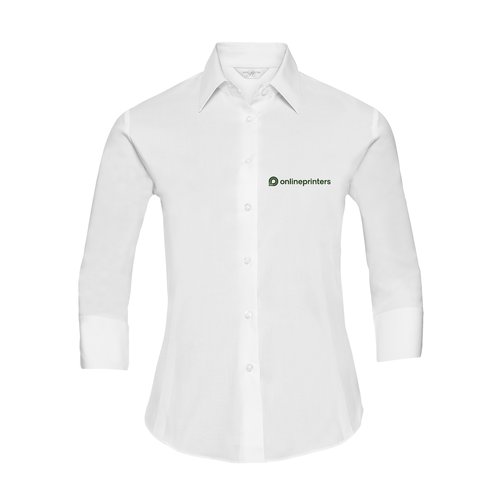Witte katoenmix blouse voor dames met knoopsluiting en 3/4 mouwen.