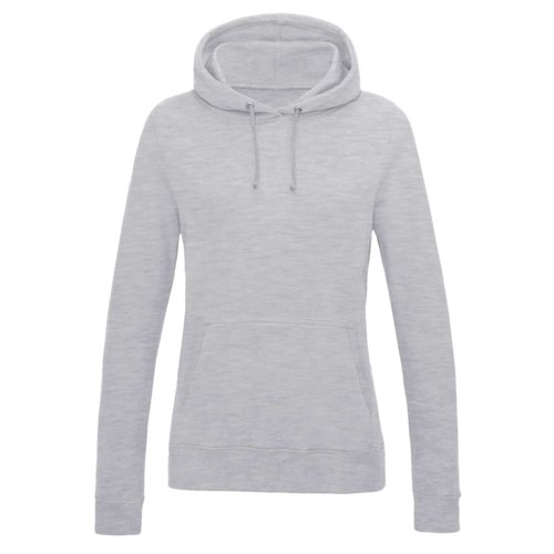 Grijs gemleerde katoen-polyester hoodie voor dames met capuchon en kangoeroezak.