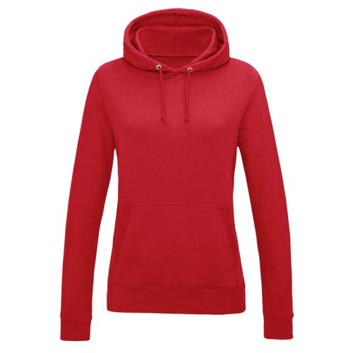 Rode dameshoodie van katoen-polyester met capuchon en kangoeroezak.