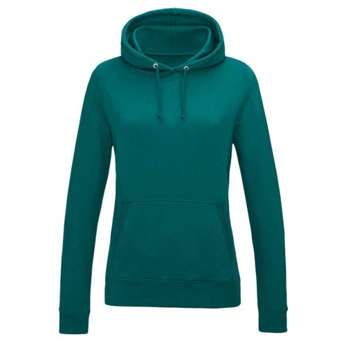 Turquoise katoen-polyester hoodie met capuchon en kangoeroezak.