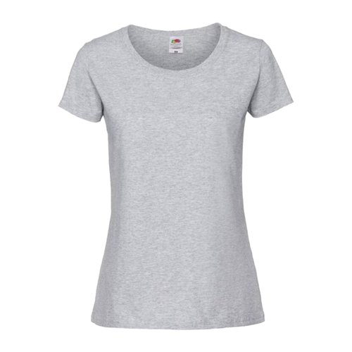 Grijs gemleerd katoenen dames-T-shirt met korte mouwen.