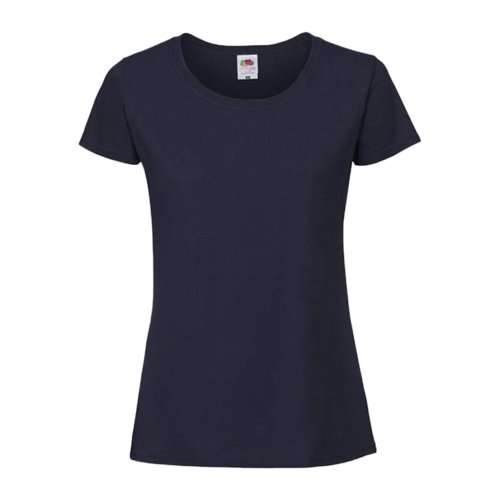 Donkerblauw katoenen T-shirt voor dames met korte mouwen.