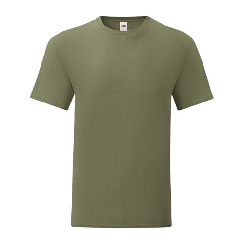 Olijfgroen katoenen T-shirt met korte mouwen en ronde hals.