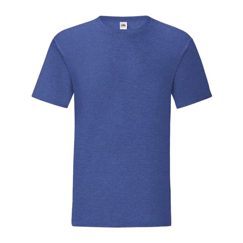 Blauw gemleerd katoenen heren-T-shirt met ronde hals.