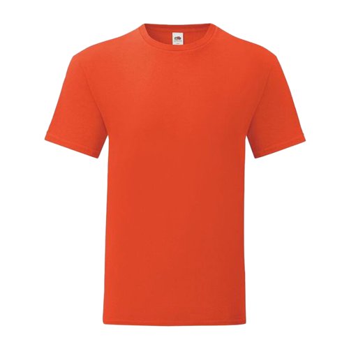 Oranje katoenen heren-T-shirt met korte mouwen.