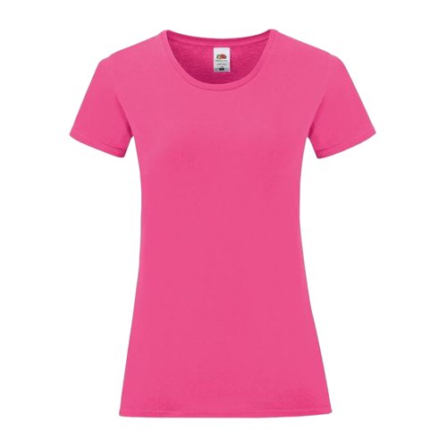 Fuchsia katoenen T-shirt voor dames met korte mouwen.