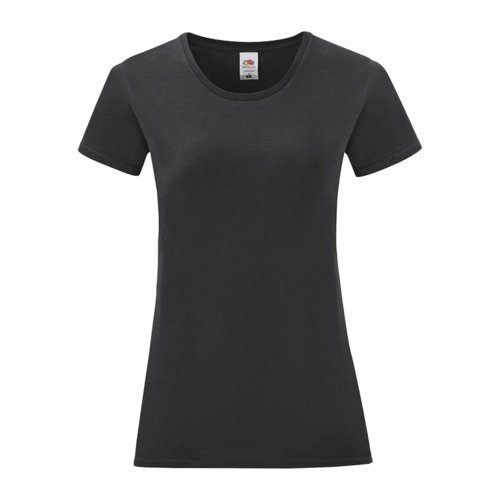 Zwart katoenen dames-T-shirt met korte mouwen.