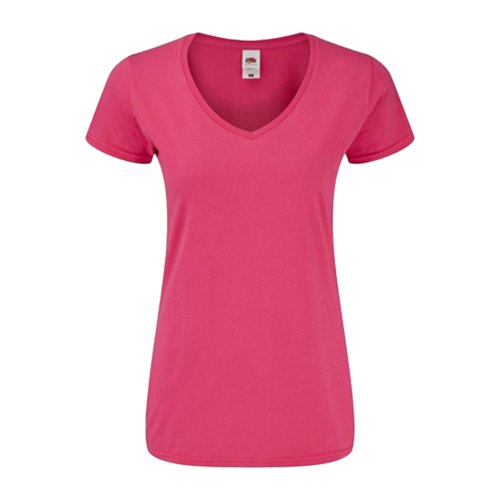 Fuchsia katoenen T-shirt met V-hals voor dames.