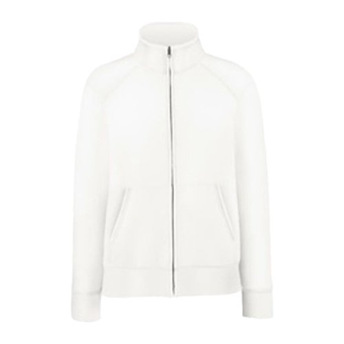 Wit katoenmix sweatjack met volledige ritssluiting.