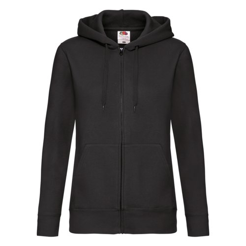 Zwarte katoenmix hoodie met rits en trekkoord.
