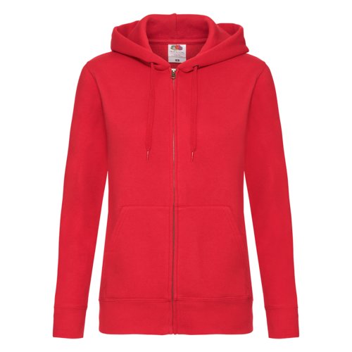 Rode katoenmix hoodie met volledige ritssluiting en trekkoord.