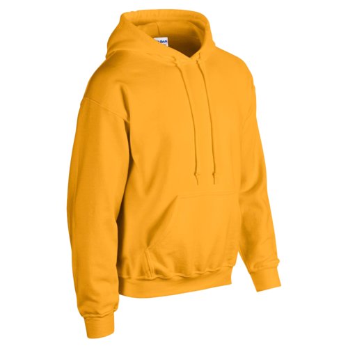 Goudgele katoen-polyester hoodie voor heren met capuchon en kangoeroezak.