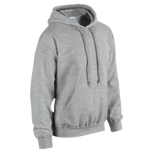 Grijze katoen-polyester hoodie voor heren met kangoeroezak en capuchon.