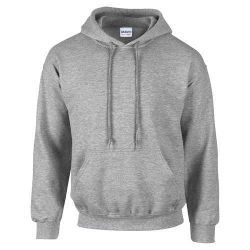 Grijze katoen-polyester herenhoodie met capuchon en kangoeroezak.