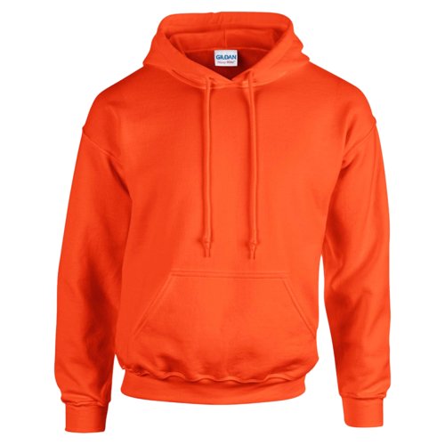Oranje katoenmix hoodie voor heren met capuchon en kangoeroezak.