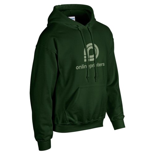 Donkergroene katoen-polyester hoodie met trekkoord en kangoeroezak.