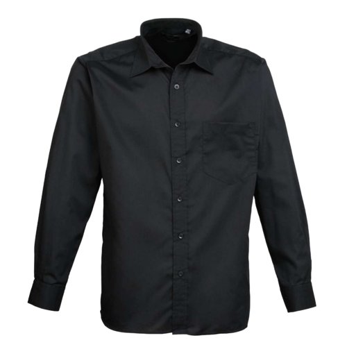 Zwart poplin overhemd van polyester en katoen voor heren.