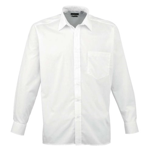 Wit poplin overhemd van polyester en katoen met lange mouwen.