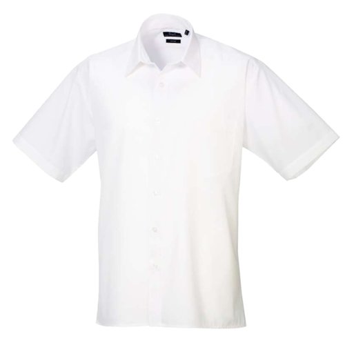 Wit poplin overhemd met korte mouwen van polyester en katoen voor heren.