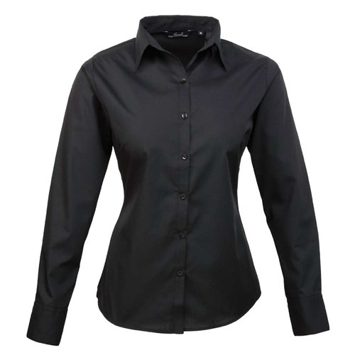 Zwarte popeline blouse van katoenmix voor dames.