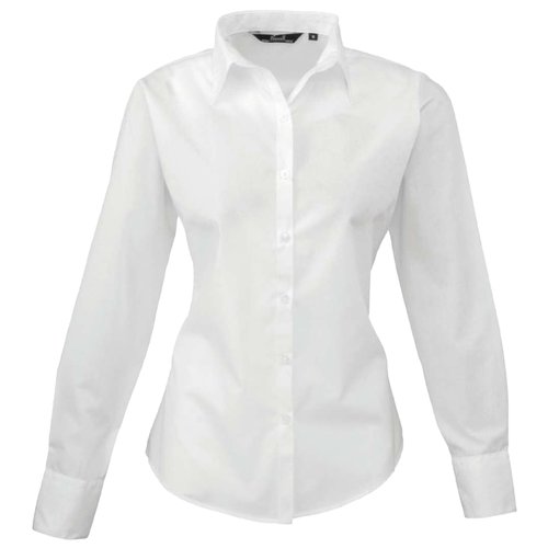 Witte poplin blouse van polyester-katoenmix met lange mouwen.