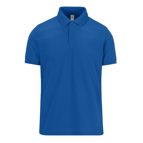 Koningsblauw katoenen poloshirt voor heren met korte knoopsluiting.