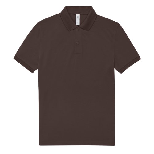 Donkerbruin katoenen poloshirt voor heren met korte knoopsluiting.
