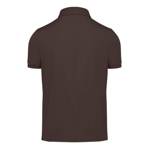 Donkerbruin katoenen poloshirt voor heren met korte knoopsluiting.