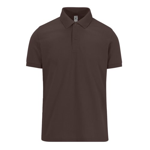Donkerbruin katoenen poloshirt voor heren met korte knoopsluiting.