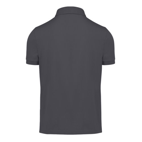 Donkergrijs katoenen poloshirt met korte knoopsluiting.