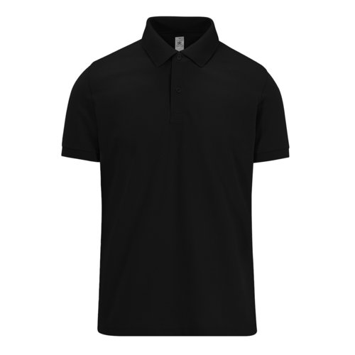 Zwart katoenen poloshirt voor heren met korte knoopsluiting.