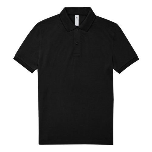 Zwart katoenen poloshirt voor heren met korte knoopsluiting.
