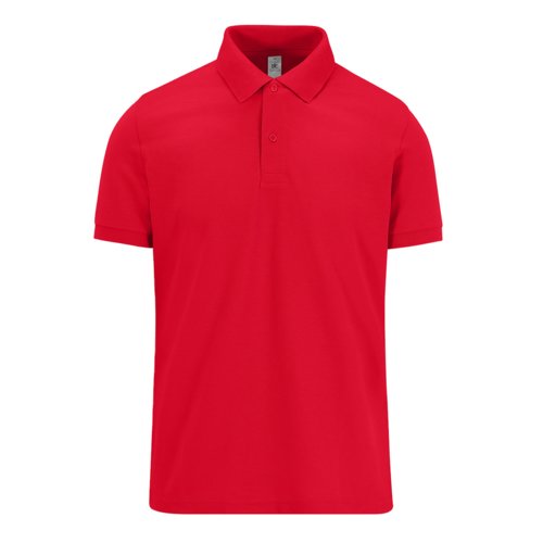 Rood katoenen poloshirt met korte knoopsluiting.