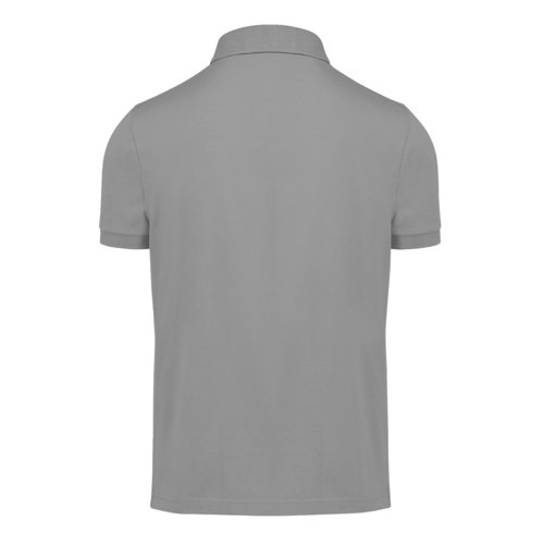 Grijs katoenen poloshirt met korte mouwen en knoopsluiting.