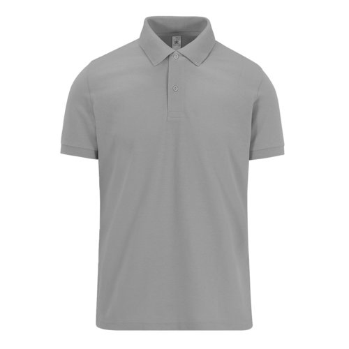 Grijs katoenen poloshirt voor heren met korte knoopsluiting.