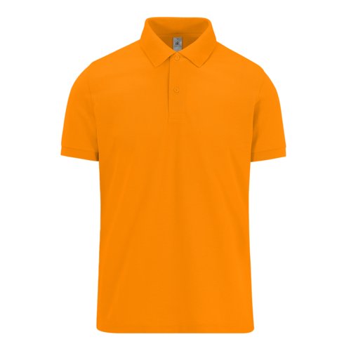 Oranje katoenen poloshirt met korte mouwen en knoopsluiting.
