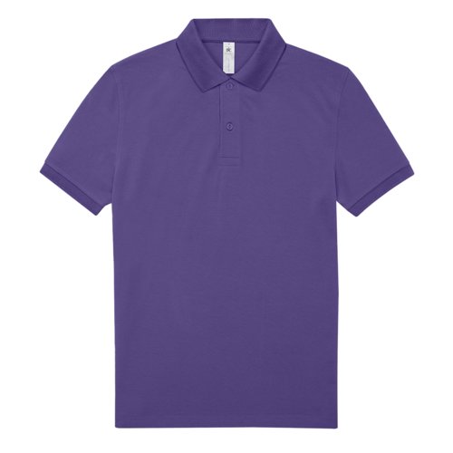 Paars katoenen poloshirt voor heren met korte knoopsluiting.