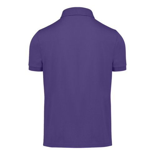 Paars katoenen poloshirt voor heren met korte knoopsluiting.