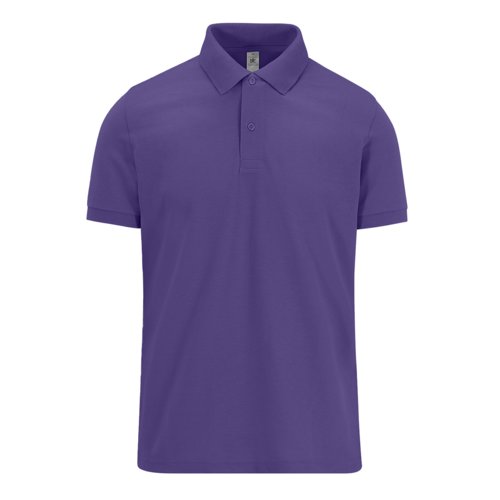 Paars katoenen poloshirt voor heren met korte knoopsluiting.