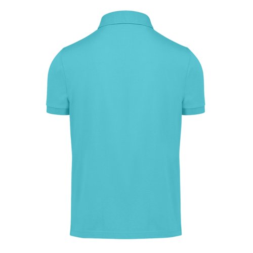 Turquoise katoenen poloshirt voor heren met korte knoopsluiting.