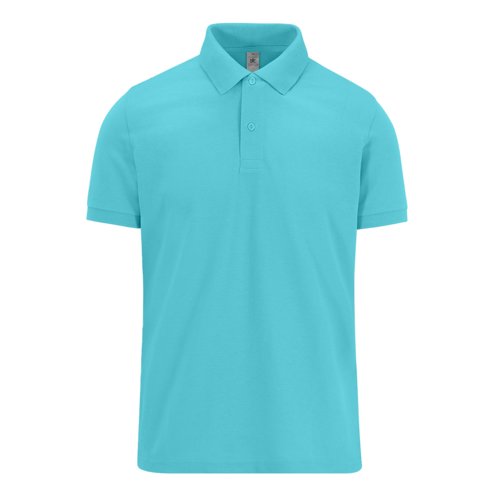 Turquoise katoenen poloshirt voor heren met korte knoopsluiting.