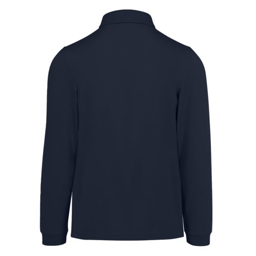 Marineblauwe katoenen polo met lange mouwen voor heren.
