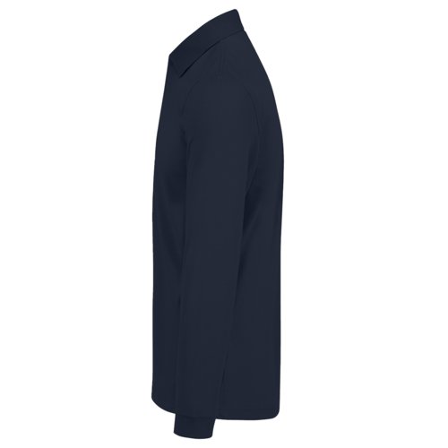 Marineblauwe katoenen poloshirt met lange mouwen voor heren.