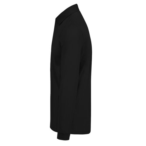 Zwart katoenen poloshirt met lange mouwen voor heren.
