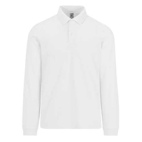 Wit katoenen poloshirt met lange mouwen voor heren.