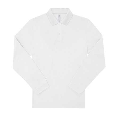 Wit katoenen poloshirt met lange mouwen en knoopsluiting.