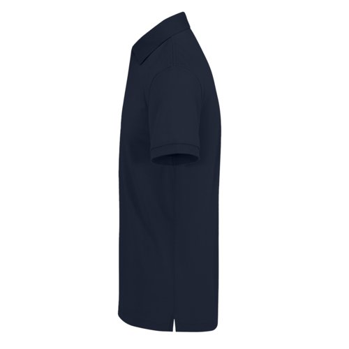 Marineblauwe katoenen poloshirt voor heren met korte mouwen.