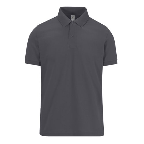 Donkergrijs katoenen poloshirt voor heren met korte mouwen.