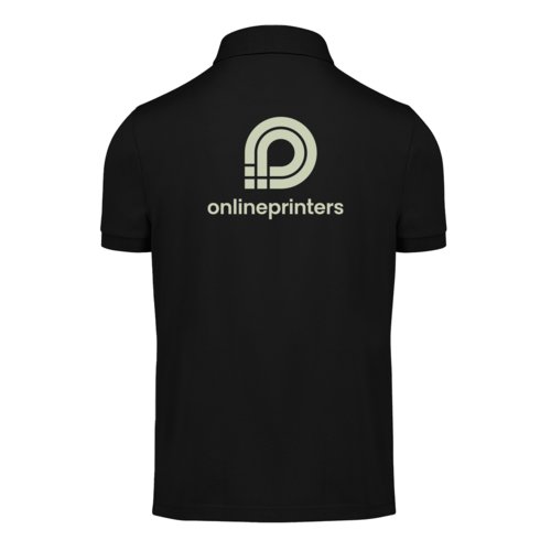 Zwart katoenen poloshirt voor heren met korte knoopsluiting.