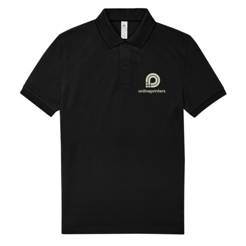 Zwart katoenen poloshirt voor heren met korte knoopsluiting.